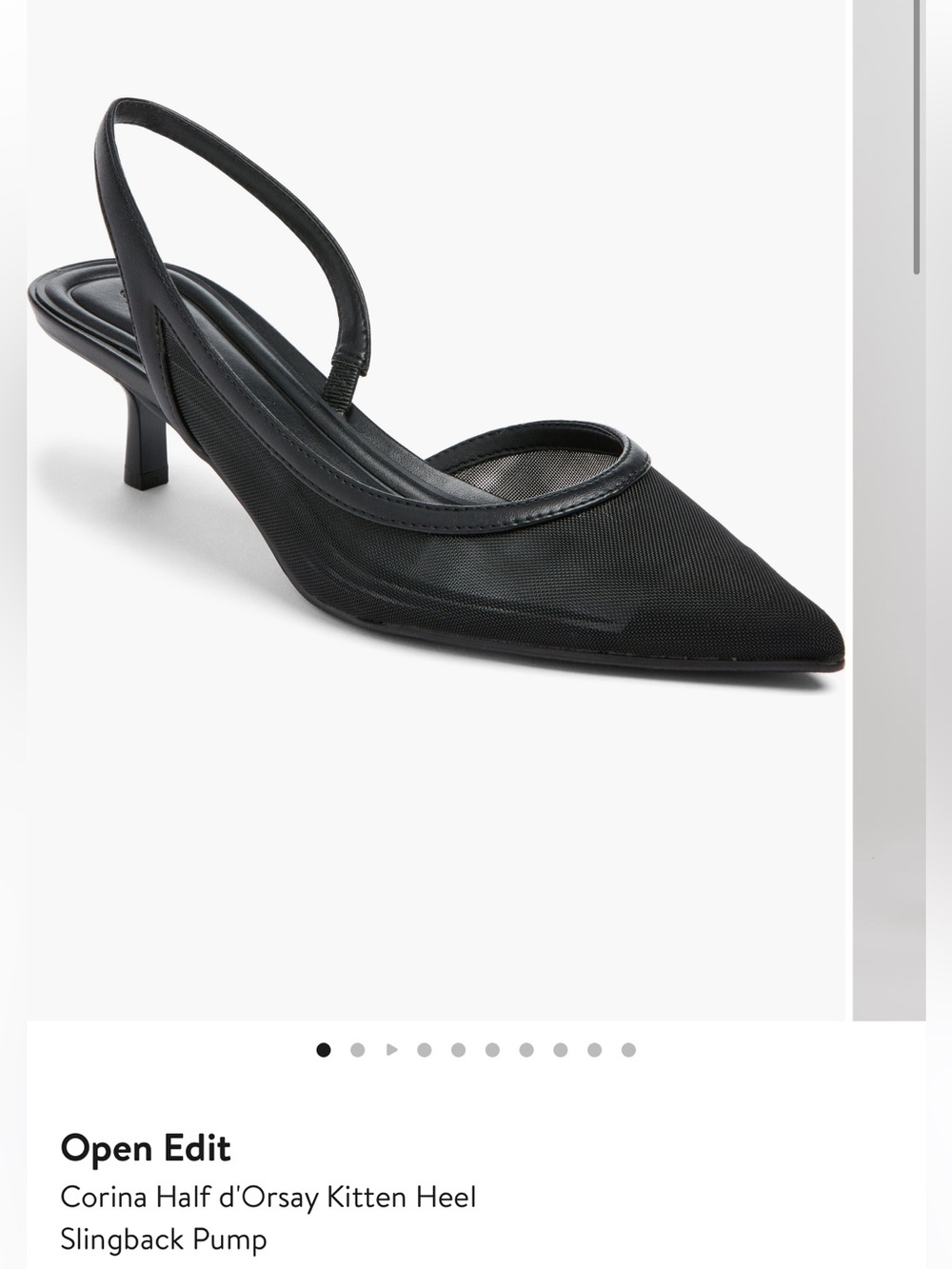 Open Edit Black Slingback Pointed Kitten Heel